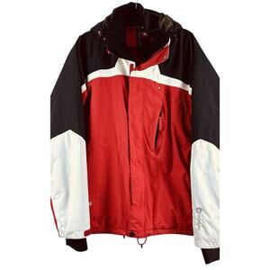 Mens Sz XL Rossignol Red Blk Colorblock Ski Winter Pockets Hood Ski Winter Coat